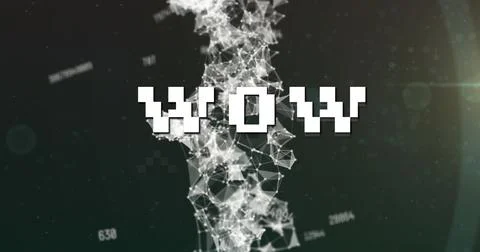Image of wow text over data processing on black background Illustrazione stock