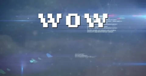 Image of wow text over data processing and sky with clouds イラスト素材