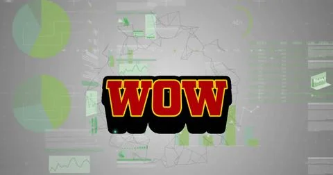 Image of wow text over data processing and shapes Stock-Illustration