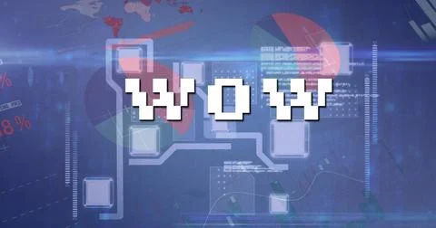 Image of wow text over data processing and computer circuit board Stock Photos