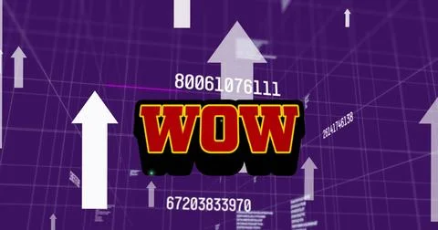 Image of wow text over grid and data processing Stock Illustration
