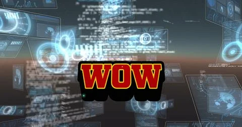 Image of wow text over scope scanning and data processing イラスト素材