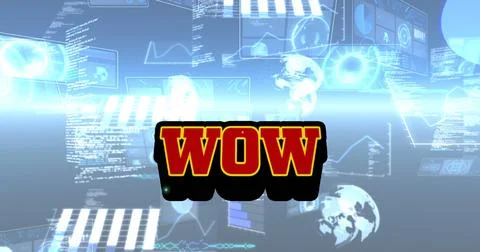 Image of wow text over scope scanning and data processing イラスト素材