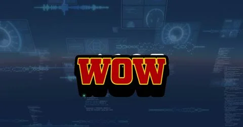 Image of wow text over scope scanning and data processing Stock Illustration