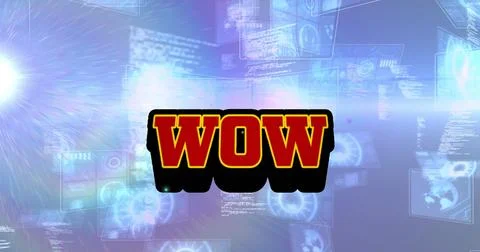 Image of wow text over scope scanning and data processing Stockillustratie