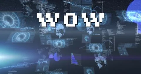 Image of wow text over scope scanning and data processing イラスト素材