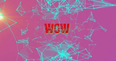 Image of wow text in red letters over network of connections on pink background Stock Illustration