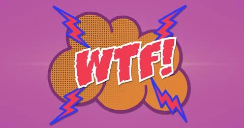 Image of wtf text over retro cloud speech bubble and flashes on pink background Stock Illustration