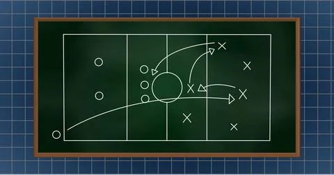 Image of x, arrows and circles symbols on sports court with grid pattern over Stock Illustration