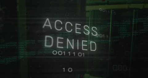 Image of x mark on excess denied text with binary codes and computer langua.. Stock Photos