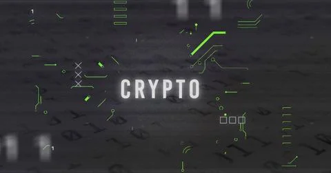 Image of x symbol, crypto text and binary codes and circuit board texture over Stock Photos