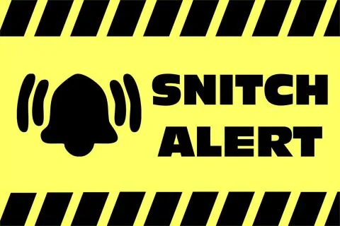Image of a yellow and black web banner for warning of the danger Snitch, spy Stock Illustration