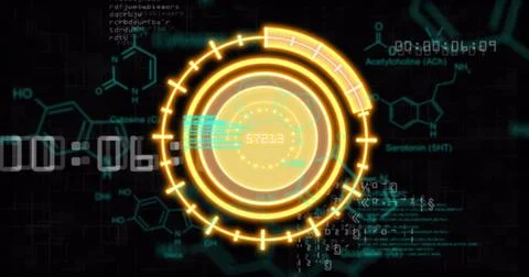 Image of yellow circle with data on black background イラスト素材