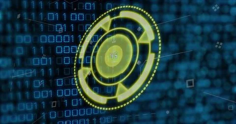 Image of yellow circle with numbers over binary code Stock Illustration