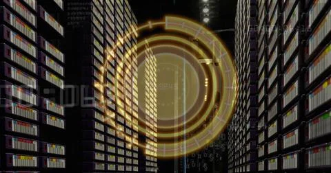 Image of yellow circle over servers 스톡 사진