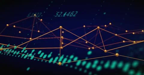 Image of yellow connections over data processing and diagram Stock Photos