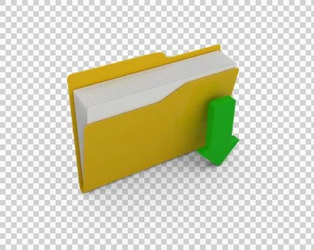 Image of a yellow data folder with green downward arrow download icon Stock Photos