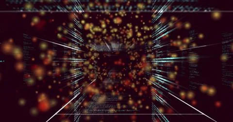 Image of yellow dots over data processing on black background Stock Illustration