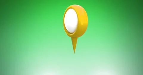 Image of yellow location pin bouncing on green background Stock Illustration