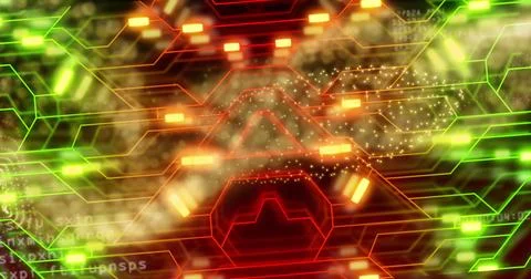 Image of yellow mesh, data processing over computer circuit board Stock Illustration