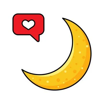 An image of a yellow moon and a red love message with a heart. Vector Stock Illustration