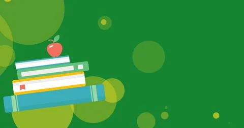 Image of yellow spots over apple on stack of books Stock Illustration