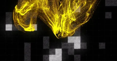 Image of yellow spots over data processing on black background Stock Photos