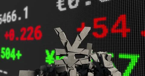 Image of yen symbol over data processing on black background Stockfoto's
