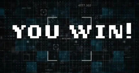 Image of you win text and data processing on black background Illustrazione stock