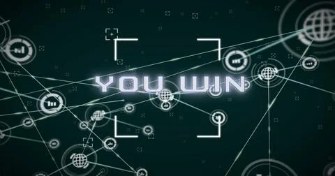 Image of you win text and network of connections on black background Stock Photos