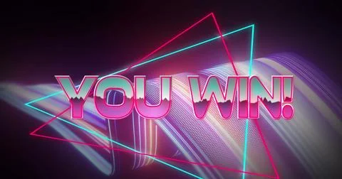 Image of you win text and light trails over black background 스톡 사진