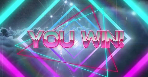 Image of you win text banner over tunnel in seamless pattern against dark clouds イラスト素材