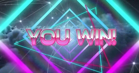 Image of you win text banner over tunnel in seamless pattern against dark clouds Stockillustratie