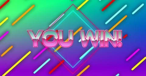 Image of you win text banner against light trails in seamless pattern on Foto stock