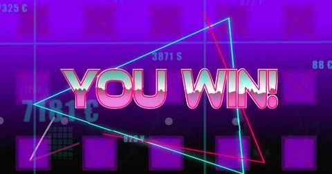 Image of you win text banner and statistical data processing against kaleid.. Stock Photos