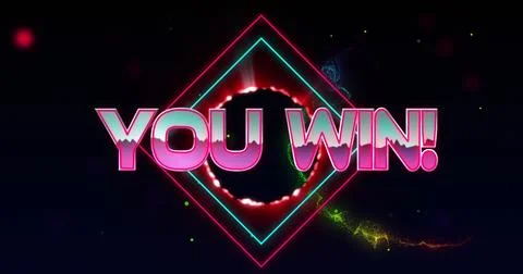 Image of you win text banner over colorful light trails and light spots against Stock Photos