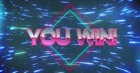 Image of you win text over moving blue light trails Illustrazione stock