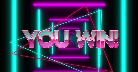 Image of you win text over moving shapes on black background Stock Illustration