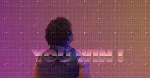 Image of you win text over pattern and biracial basketball player イラスト素材