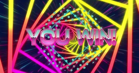 Image of you win text over neon pattern background イラスト素材