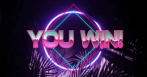 Image of you win text over neon pattern background Stock Illustration