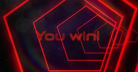 Image of you win text over neon shapes on black background Stock Illustration