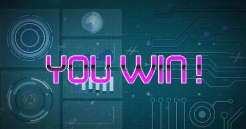 Image of you win text over scope scanning and data processing Illustrazione stock