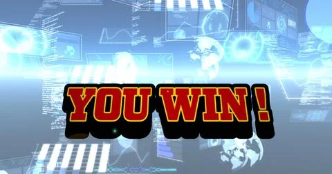 Image of you win text over scope scanning and data processing 스톡 일러스트