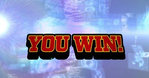 Image of you win text over scope scanning and data processing Illustrazione stock