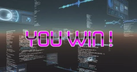 Image of you win text over scope scanning and data processing 스톡 일러스트