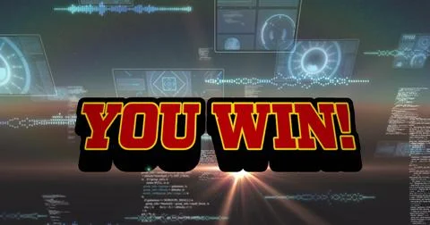 Image of you win text over scope scanning and data processing 스톡 일러스트