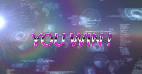 Image of you win text over scope scanning and data processing Stockillustratie