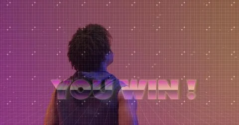 Image of you win text over pattern and biracial basketball player Stock Photos