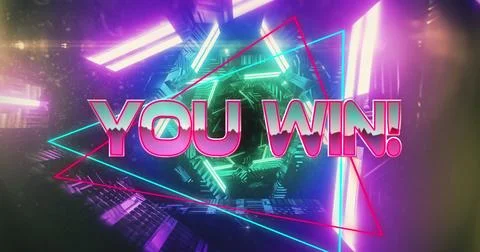 Image of you win text over neon tunnel Stock Photos